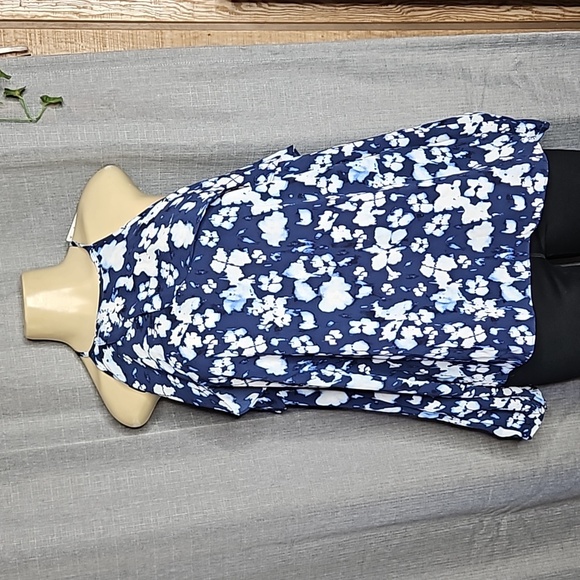 MICHEAL KORS COLD SHOULDER BLOUSE IN NAVY & WHITE SIZE PXL - Picture 1 of 8